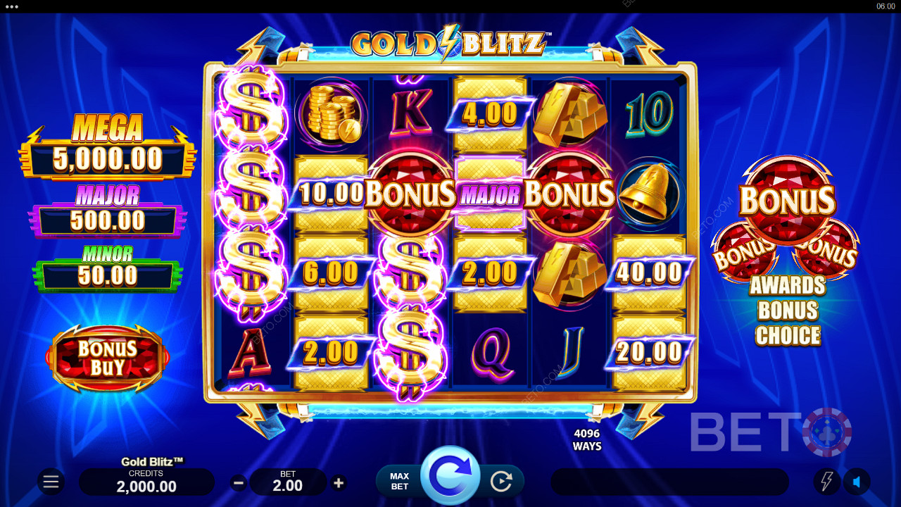 Парични награди могат да бъдат спечелени в основната игра на слот машината Gold Blitz