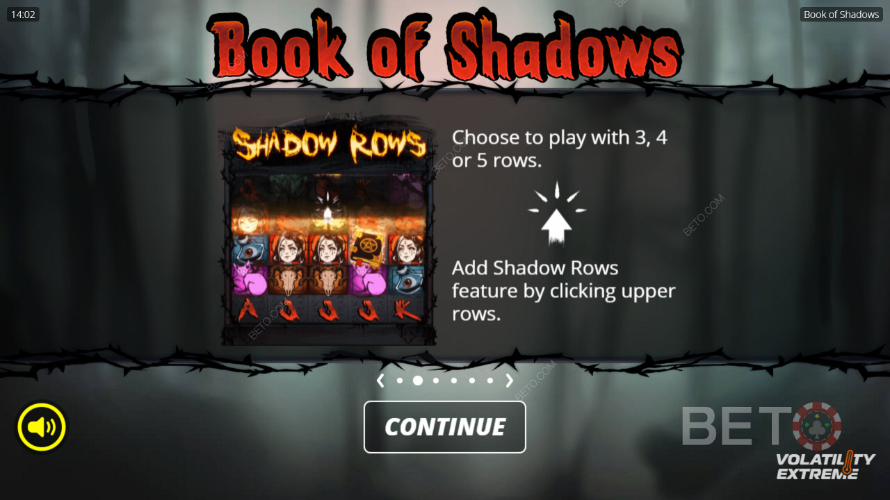 Отключете всички 5 реда или играйте само с 3 реда в слот машината Book of Shadows