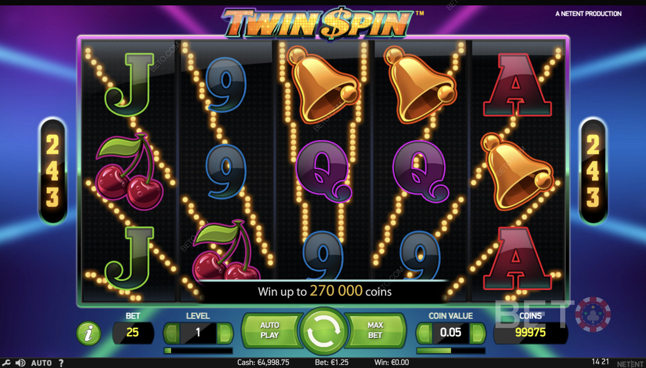 Twin Spin - Опростен геймплей със символи като камбанки, череши и други символи