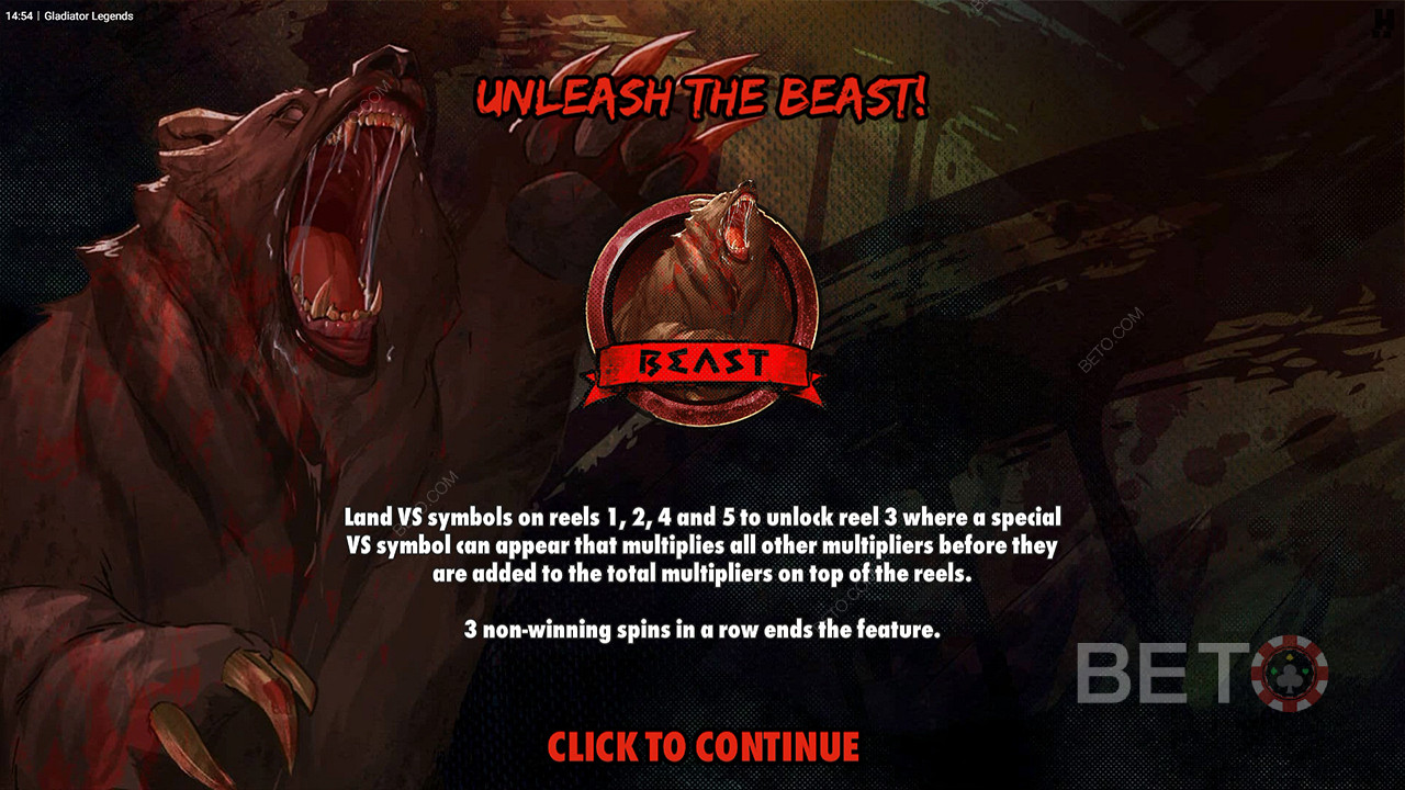 Спечелете огромна печалба, като получите множители в бонусната игра Unleash the Beast