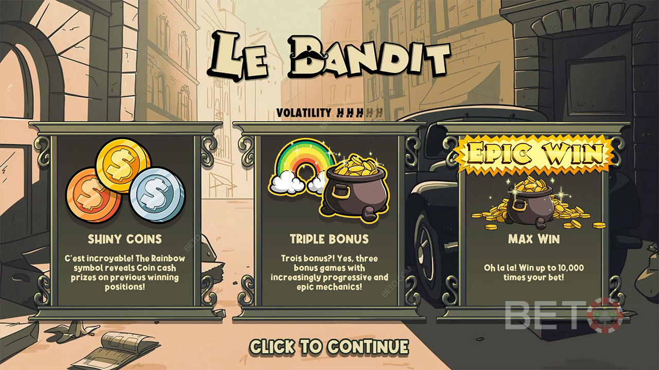 Три бонуса и парични награди ще ви помогнат да спечелите 10 000x от залога си в слота Le Bandit