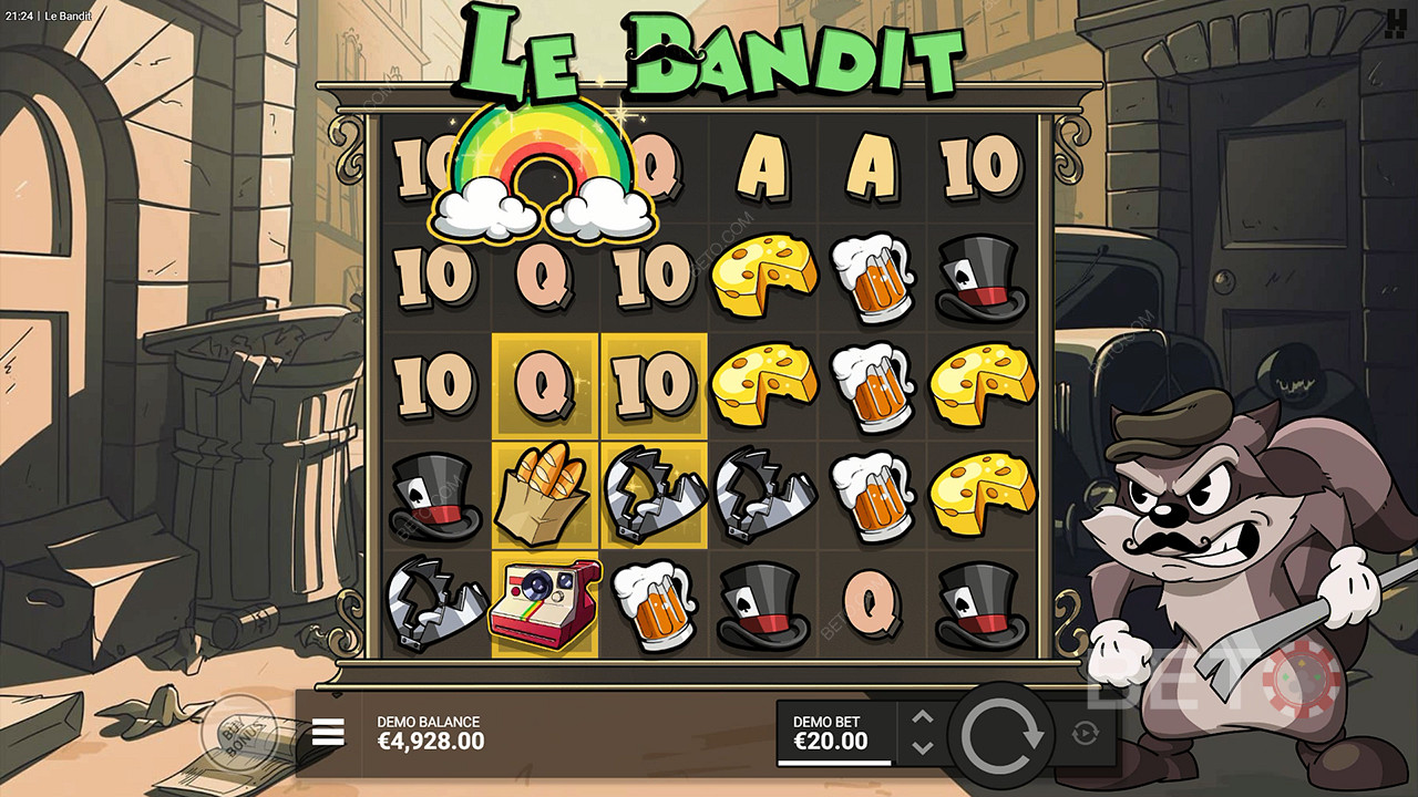 Символът Rainbow активира всички златни квадрати в слот машината Le Bandit