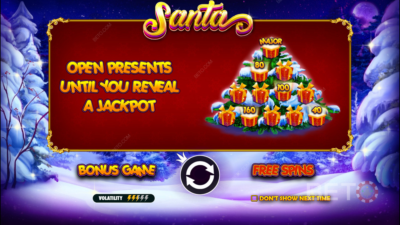 Бонус играта има парични награди и джакпоти в онлайн слота Santa