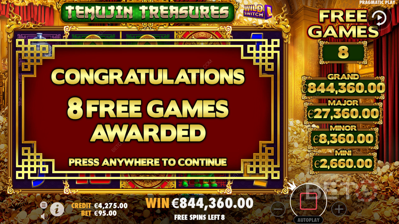 Бонус функции като Lucky Wheel могат да ви спечелят безплатни завъртания в Temujin Treasures