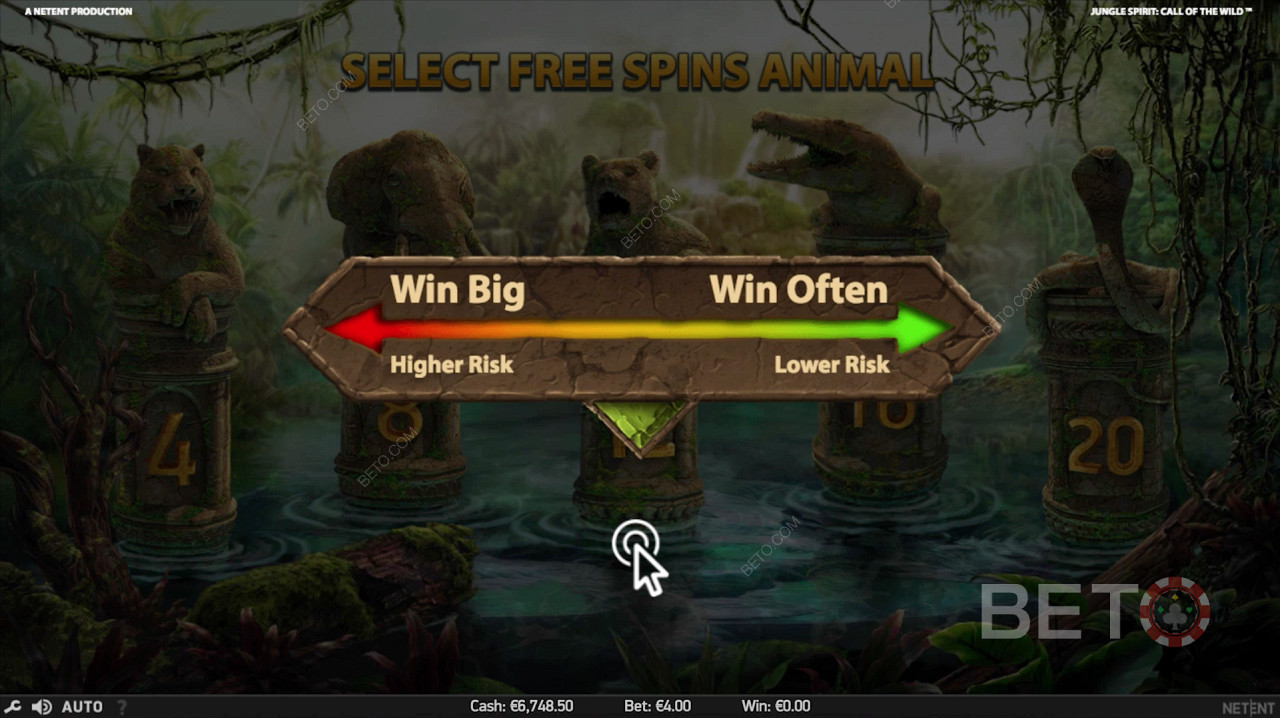 Изберете животно по време на безплатните завъртания в Jungle Spirit: Call of the Wild