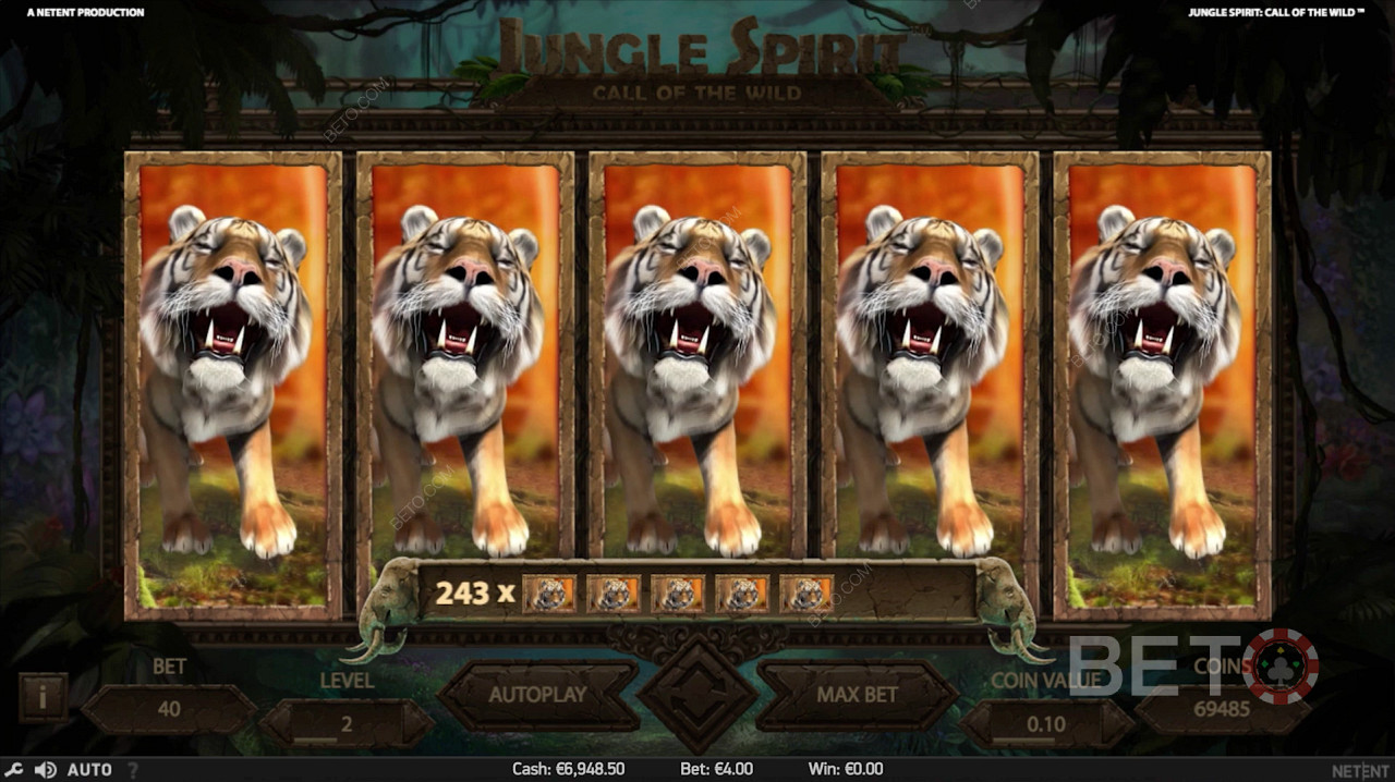 Топ печалба по време на безплатните завъртания в Jungle Spirit: Call of the Wild