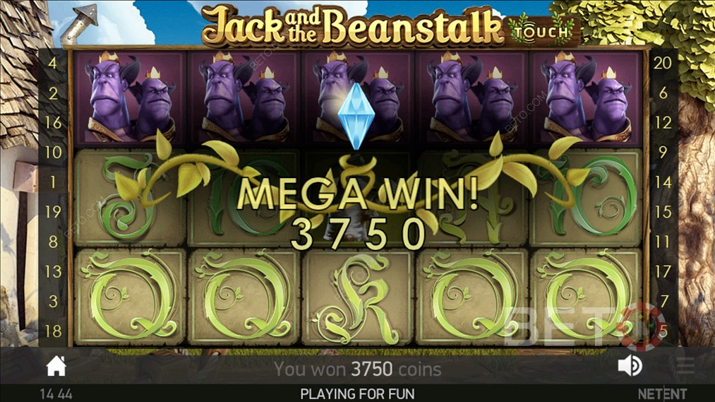 Спечелване на печеливша Mega Win в Jack and the Beanstalk