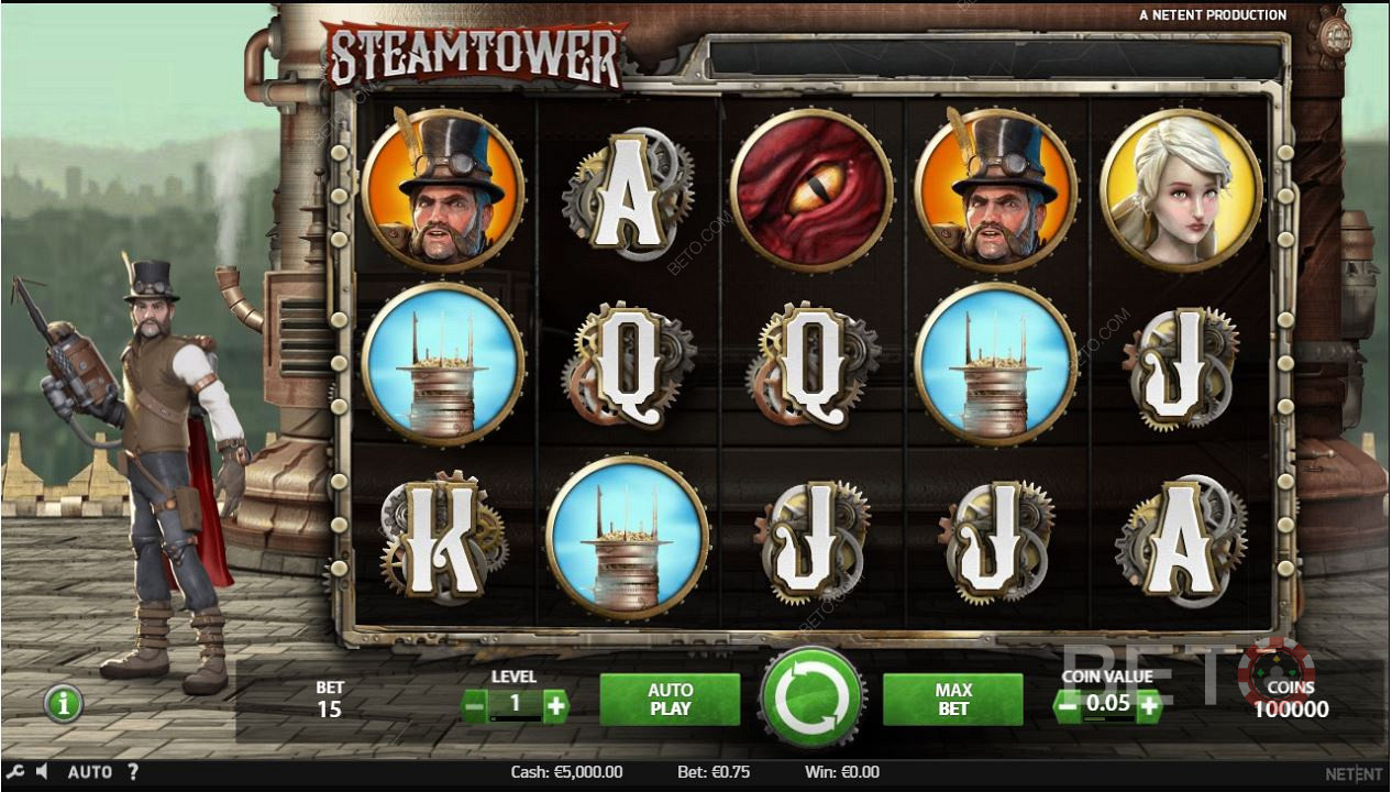 Steam Tower Процентът на изплащане на слотовете е 97,04%.