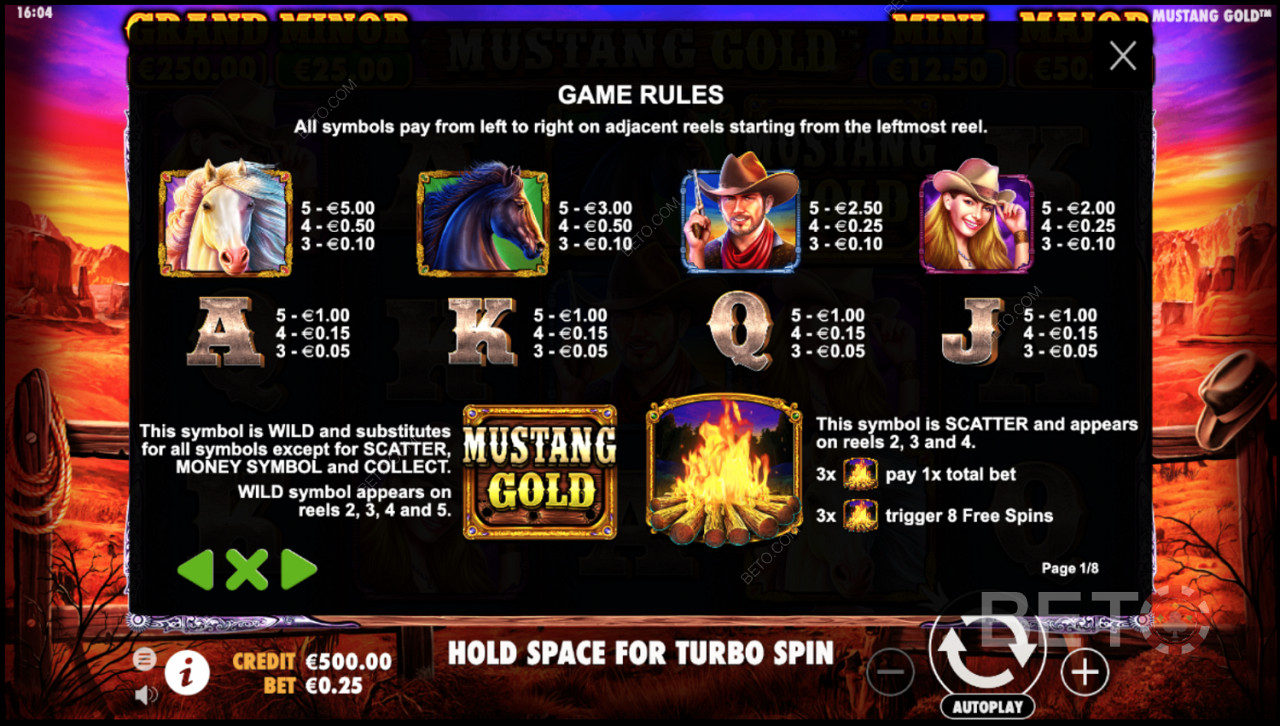 Правила на играта на Mustang Gold Online Slot