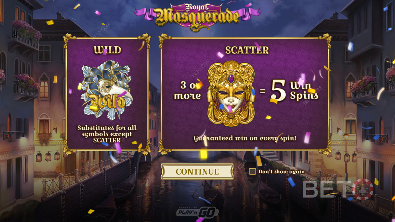 Описание на бонусните функции в играта „Royal Masquerade“ от Play