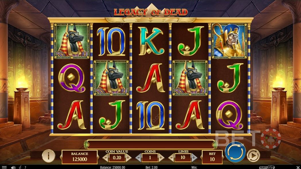 Интерфейс в древноегипетски стил - Legacy of Dead Slot Machine Play