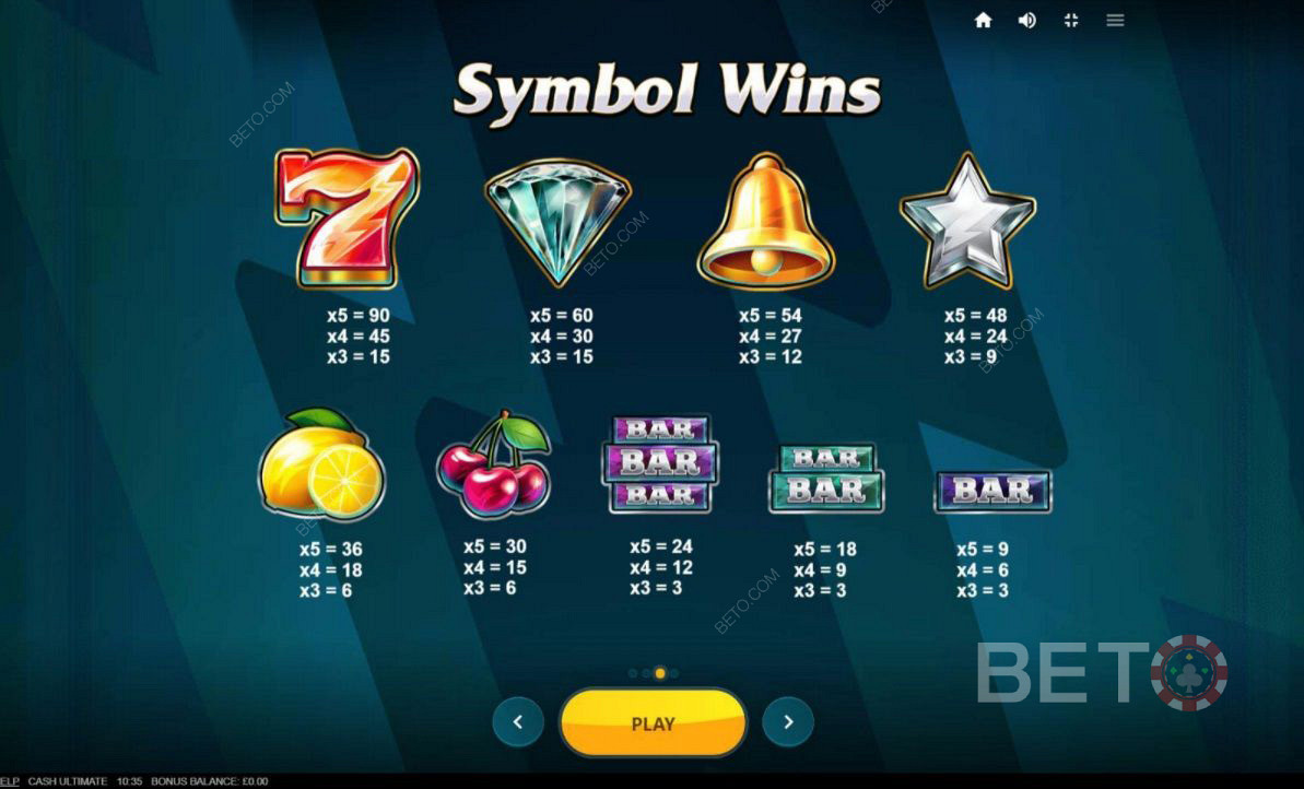 Различни комбинации от символи в Cash Ultimate