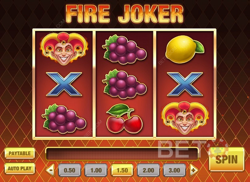 Класически дизайн и класически символи за машини за плодове в Fire Joker
