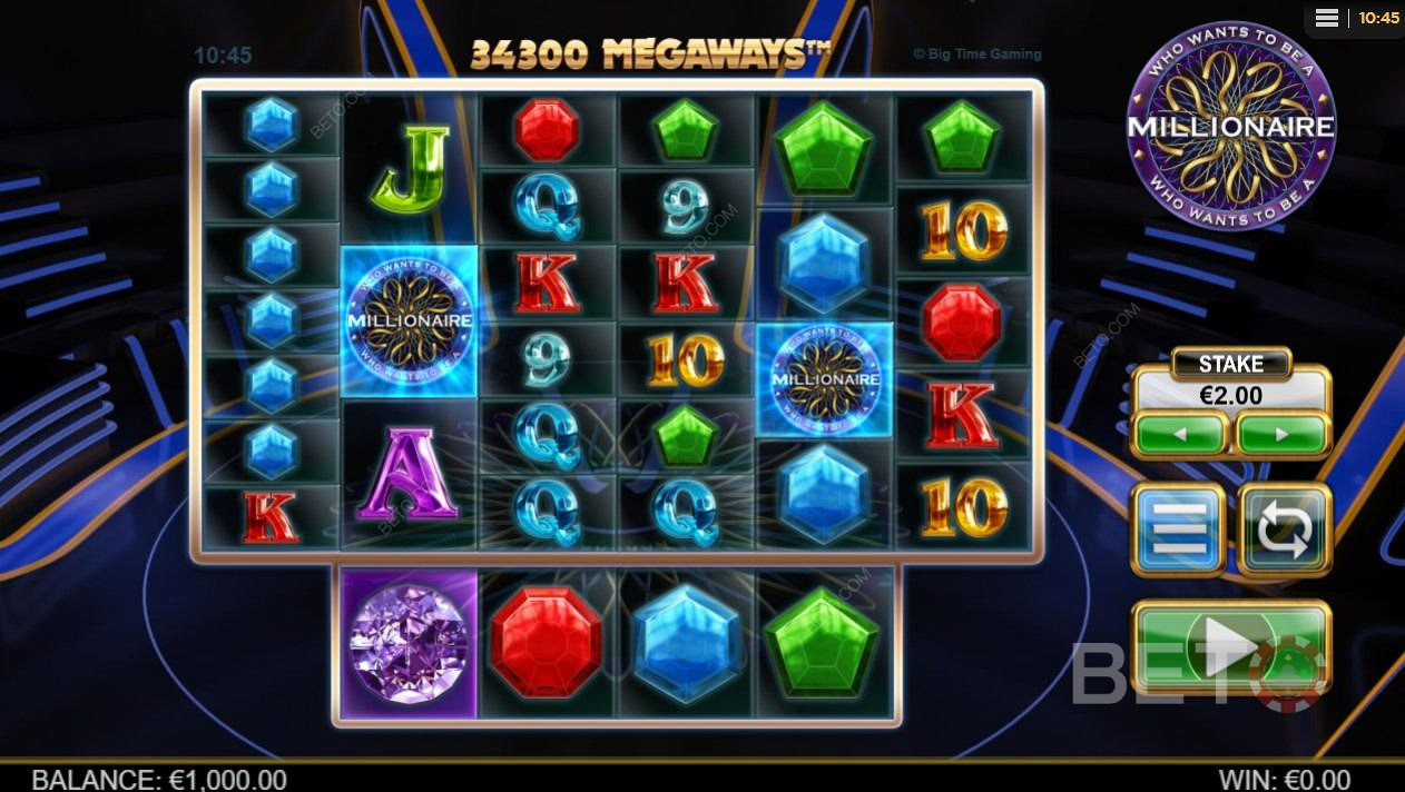 Основното оформление на слот екрана на Who Wants to be a Millionaire е примамливо