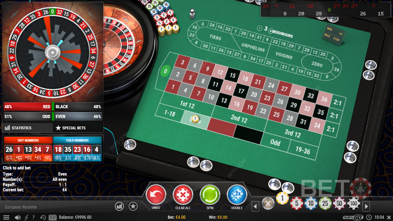 Преглед на статистиките в European Roulette Pro казино игра