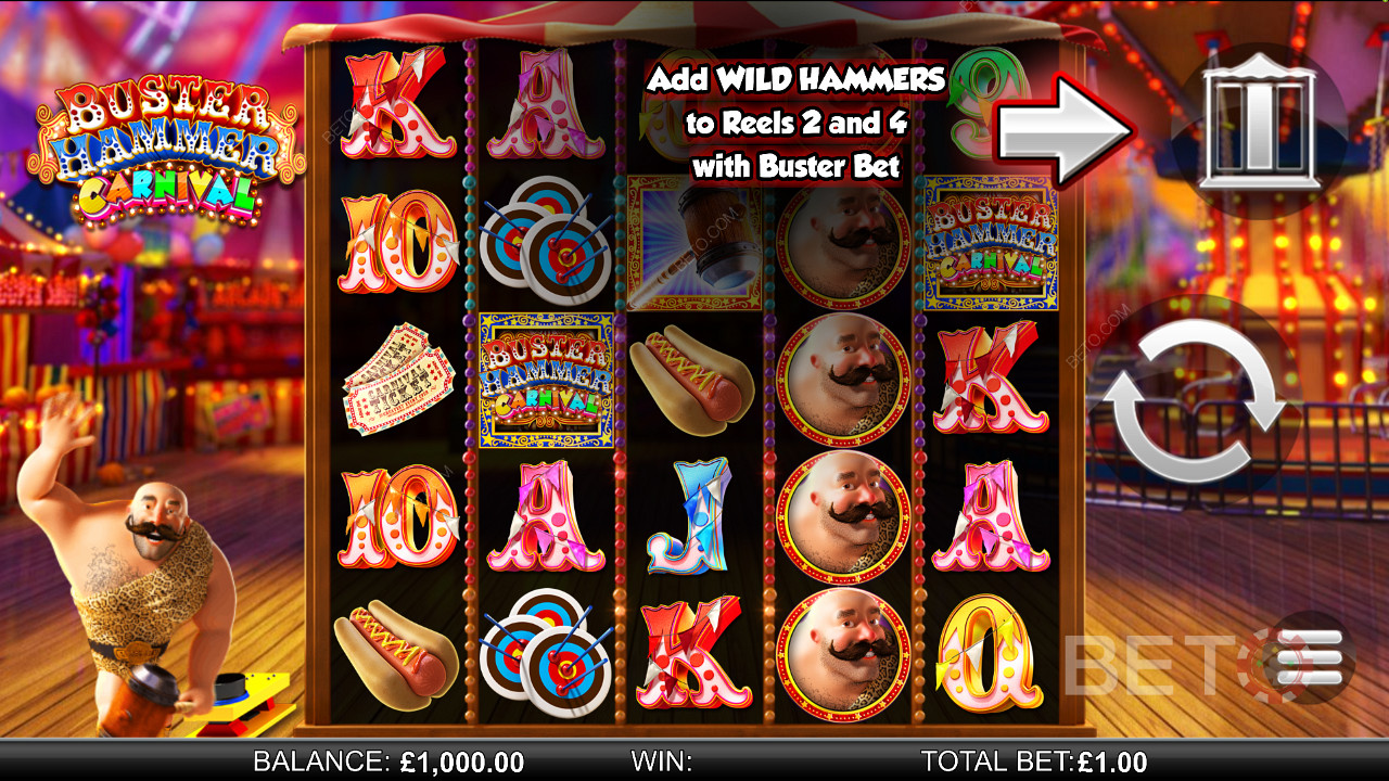 Buster Hammer Carnival - изживейте Mighty Free Spins и функцията Gold Wild Hammer - слот от Reel Play