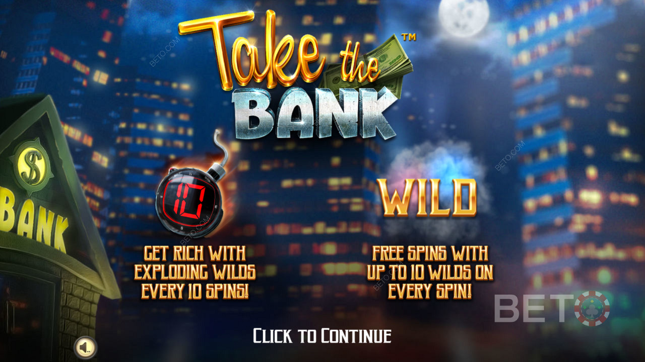 Въвеждащ екран на Take The Bank - Стани богат с експлодиращи уайлд символи