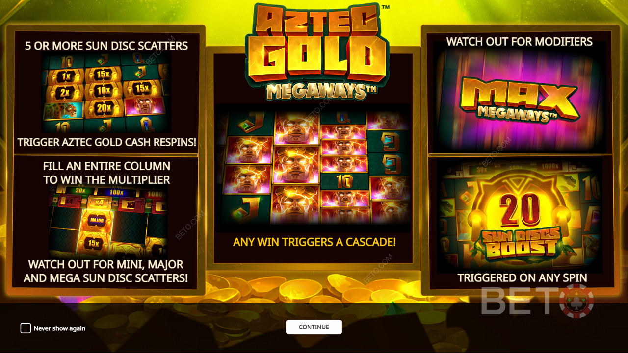 Насладете се на няколко мощни бонусни функции в слот машината Aztec Gold Megaways