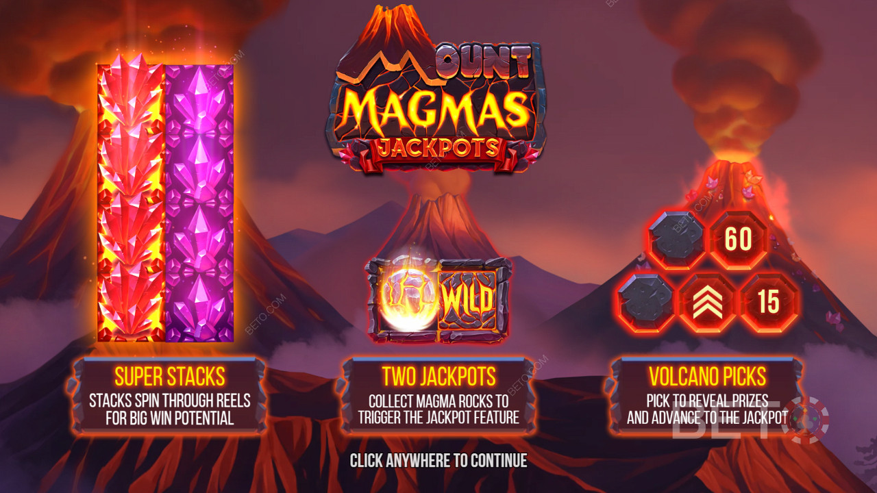 Насладете се на Super Stacks, 2 джакпота и Volcano Bonus функция в слота Mount Magmas