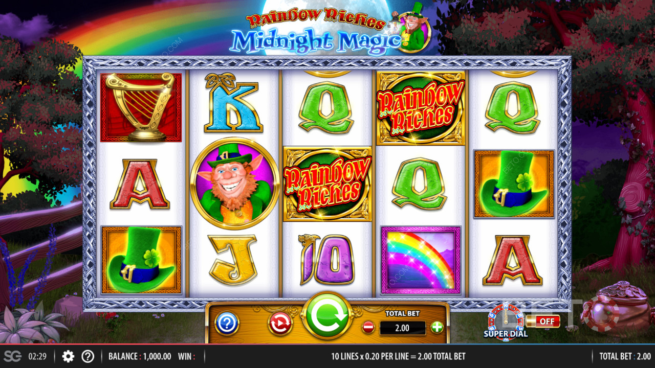Игрална мрежа 5x3 в Rainbow Riches Midnight Magic