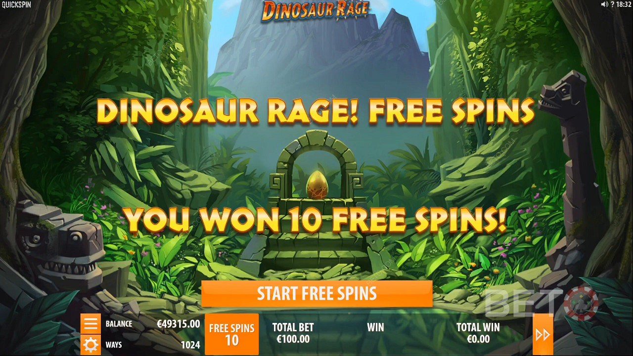 Печеливши безплатни завъртания в Dinosaur Rage