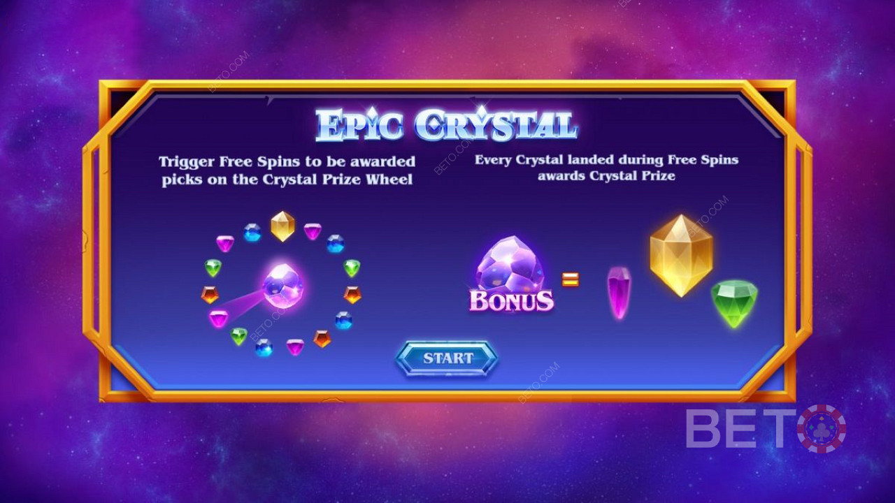 Въвеждащ екран на Epic Crystal - бонус и безплатни завъртания