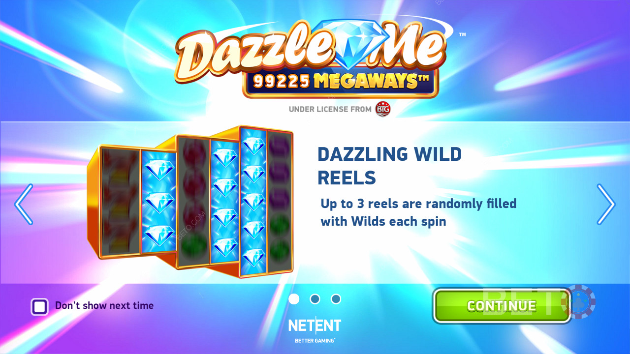 Въвеждащият екран на Dazzle Me Megaways