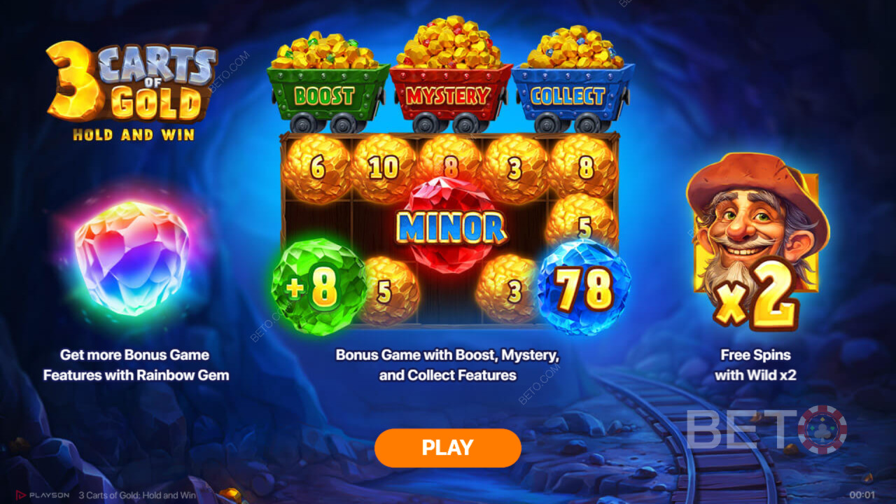 Бонус функции, обяснени в 3 Carts of Gold: Hold and Win от Playson