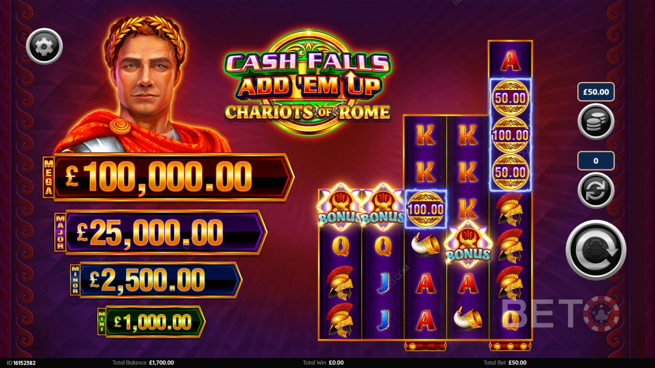 Cash Falls: Add 'Em Up Chariots of Rome Играй Безплатно