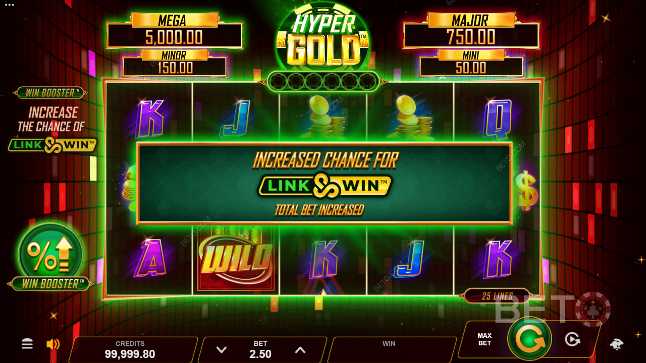 Hyper Gold включва функциите Win Booster и Link & Win Bonus, за да ви развълнуват