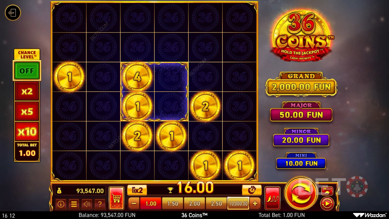 Бонус функции, обяснени в 36 Coins от Wazdan