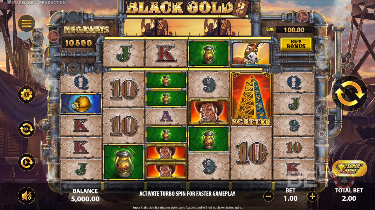 Поставете 3 или повече еднакви символа, за да спечелите в онлайн слота Black Gold 2 Megaways