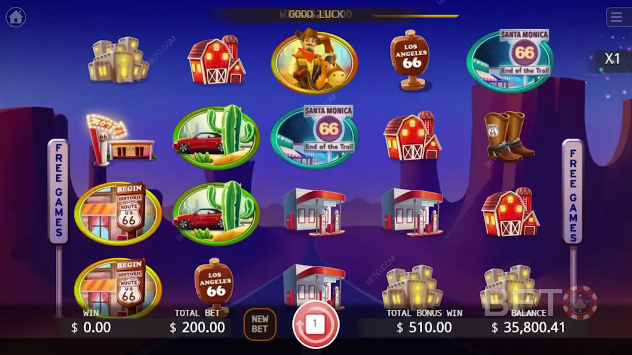 Изберете любимото си онлайн казино и се насладете на до 20 безплатни завъртания в Route 66 казино видео игра