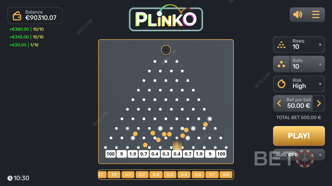 Спечелете 3200x залога си в слота Plinko!
