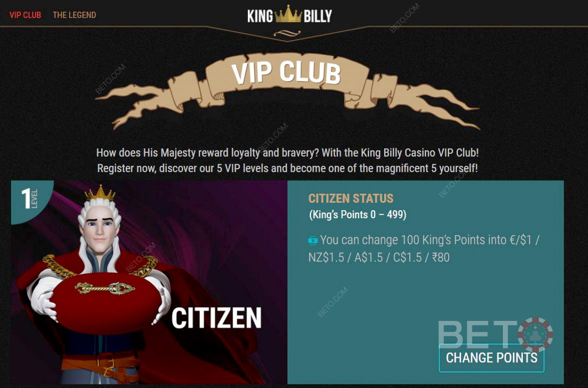 Започнете от ниво гражданин на VIP клуба на King Billy