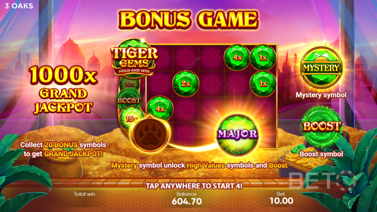 Обяснение на бонус функциите в Tiger Gems от 3 Oaks Gaming