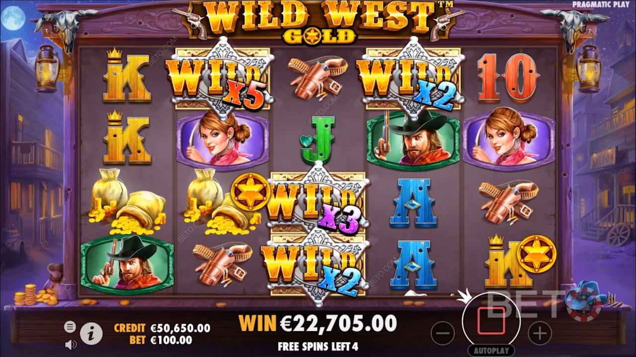 Wild символите в слота Wild West Gold са с множители