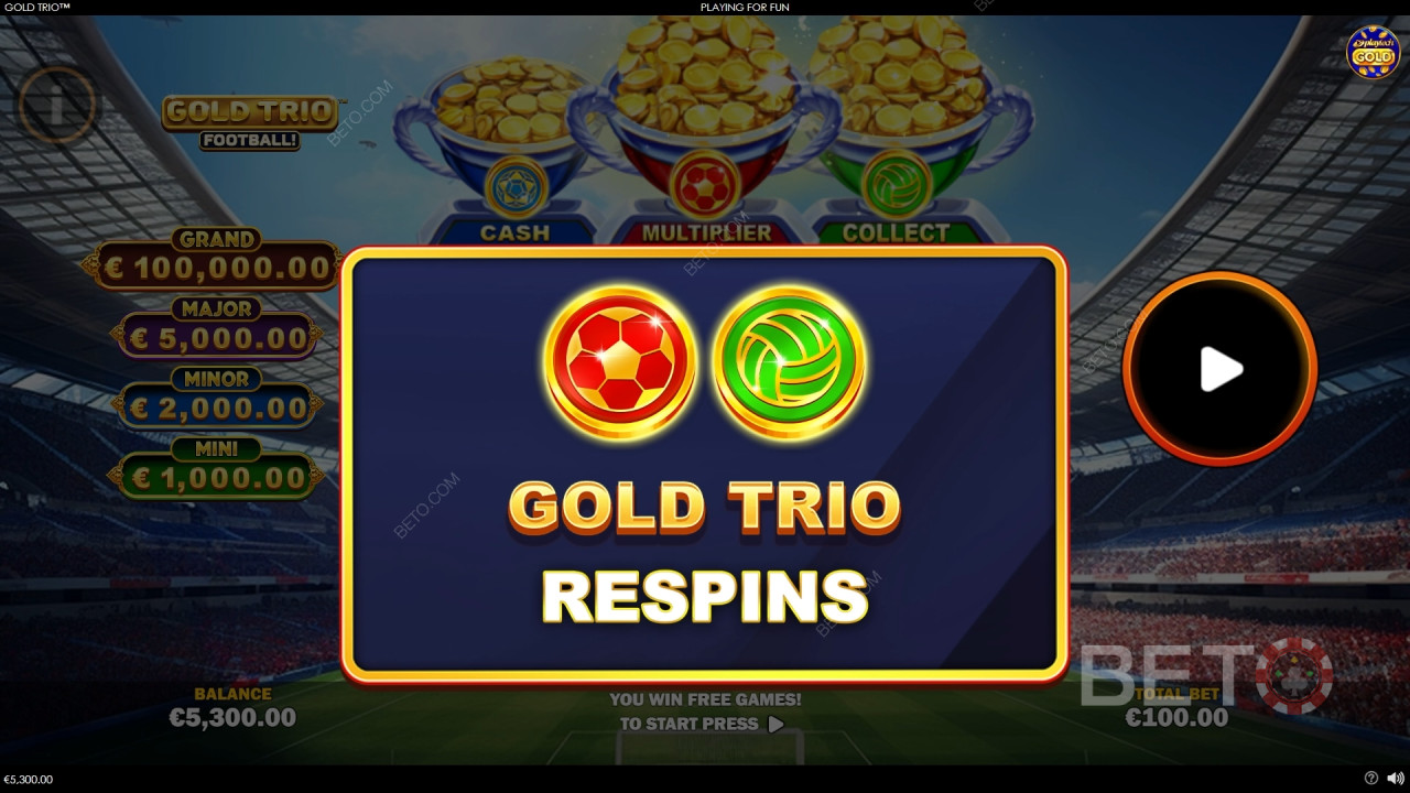 Бонус функции, обяснени в Gold Trio: Футбол! от Playtech