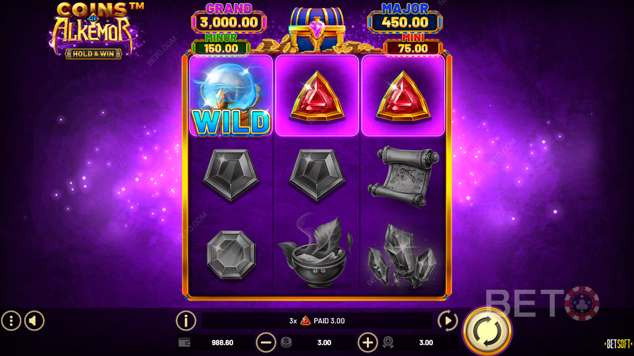 Бонус функции, обяснени в Coins of Alkemor - Hold & Win от Betsoft