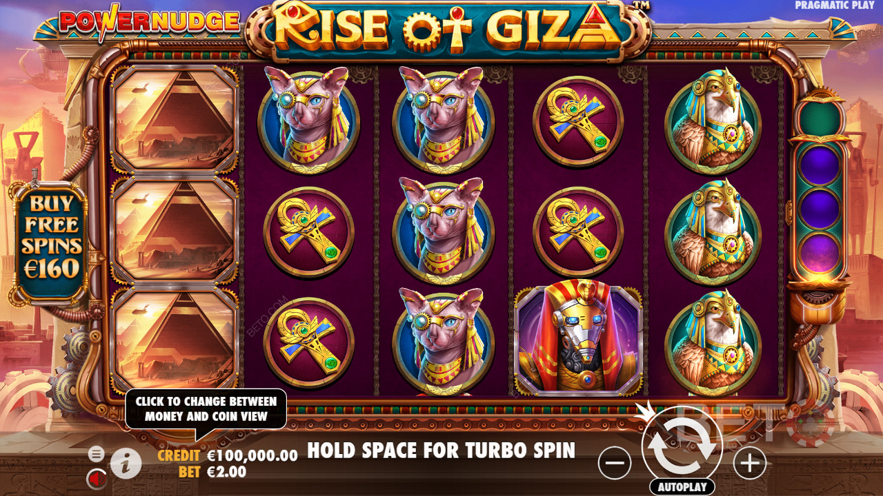 Платете 80 пъти залога си и си купете безплатни завъртания в слот машината Rise of Giza PowerNudge