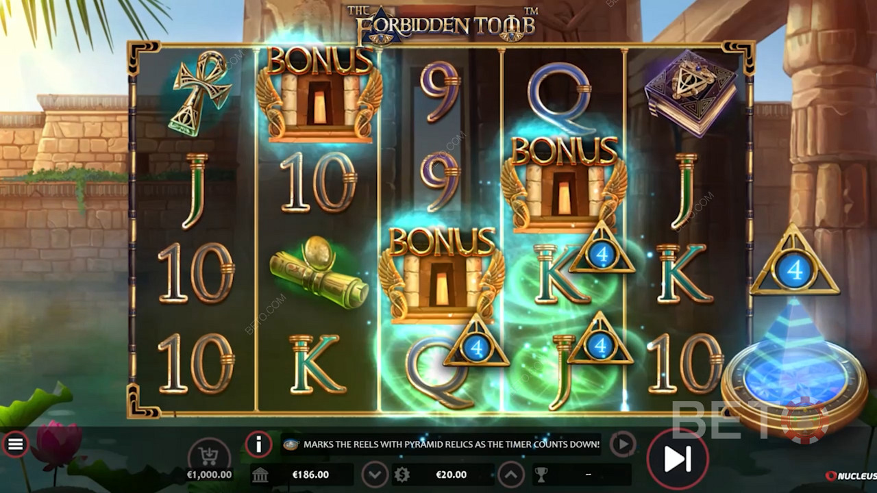 Задействайте безплатни завъртания с 5 до 10 уайлд символа във видеоиграта The Forbidden Tomb от Nucleus Gaming
