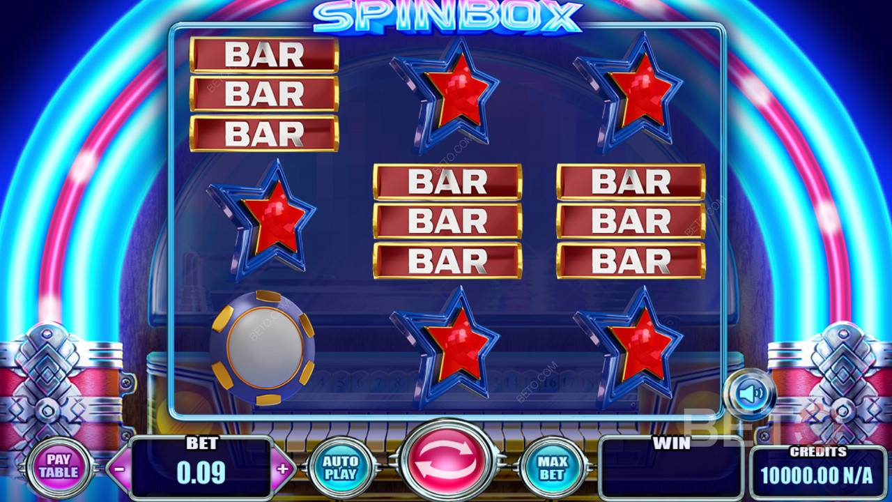 Атрактивни символи и класическа тема на играта в слота Spinbox