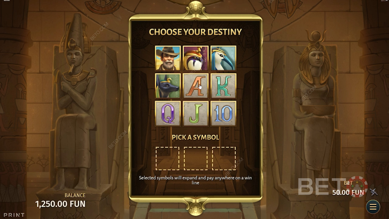 Изберете който и да е от основните символи като разширяващ символ за бонусната игра.
