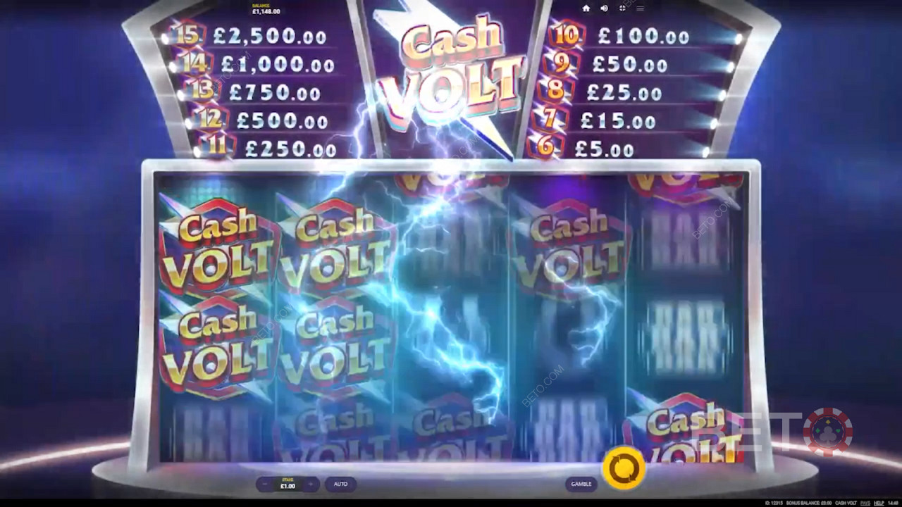Играйте, за да спечелите вълнуващи награди на стойност до 2 500 пъти залозите в слота Cash Volt