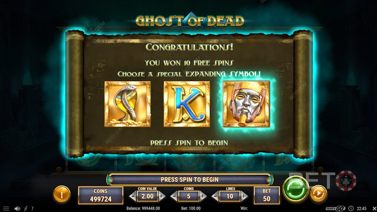 Избор на разширяващ се символ в кръга с безплатни завъртания на Ghost of Dead