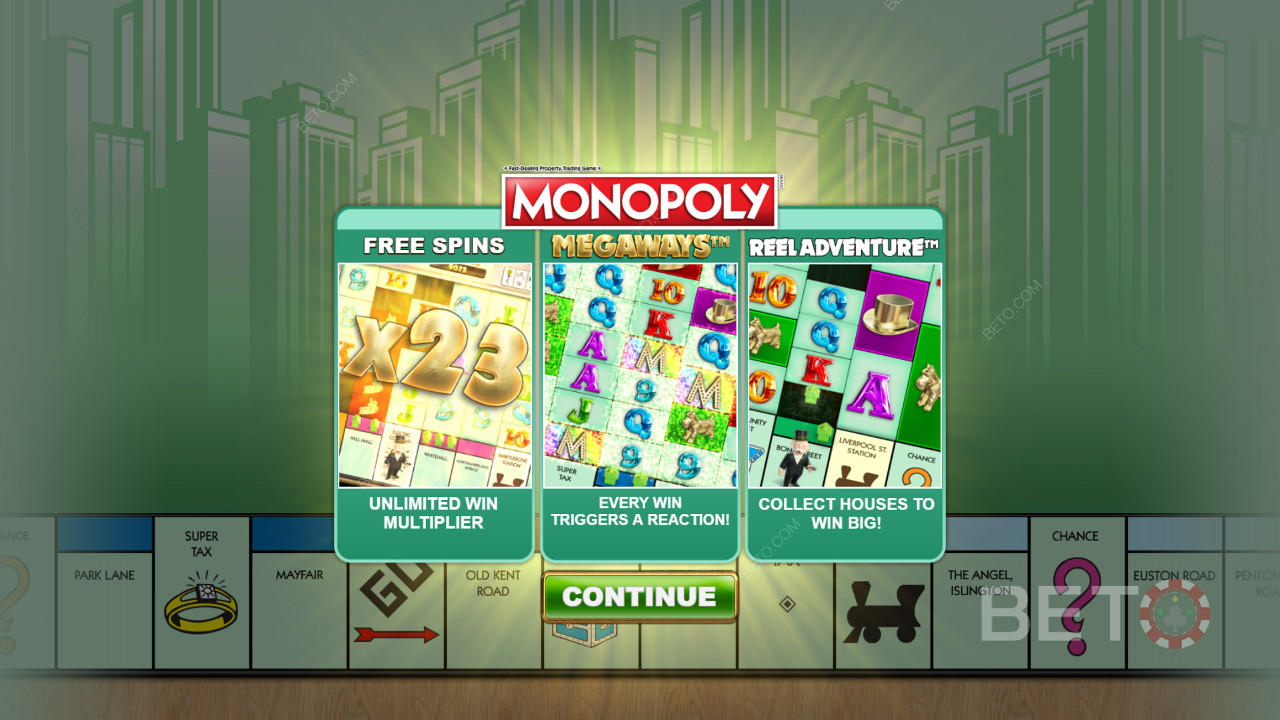 Начален екран на Monopoly Megaways
