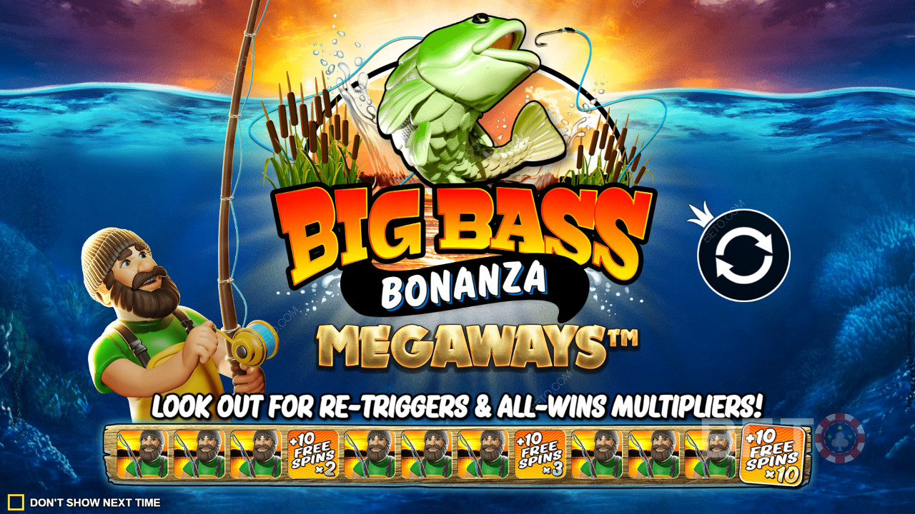 Наслаждавайте се на ретригери на безплатни завъртания с множители на печалби в Big Bass Bonanza Megaways слот