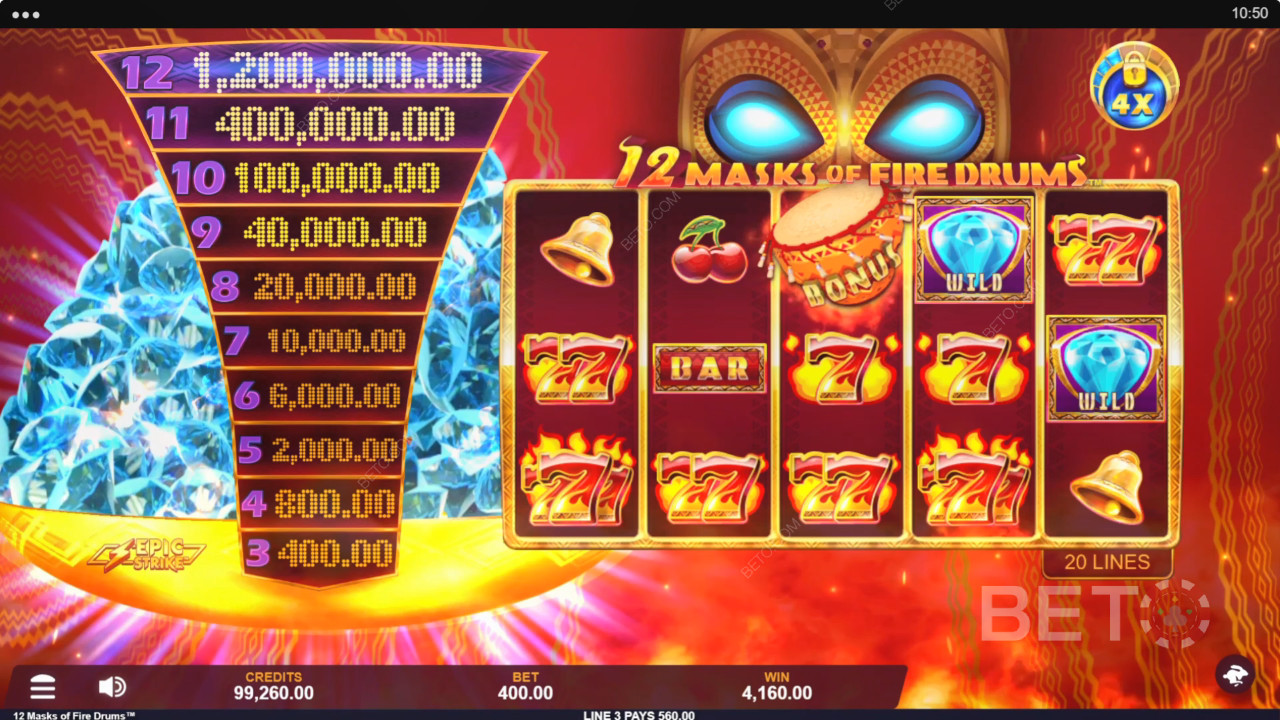 12 Masks of Fire Drums Преглед от BETO Slots