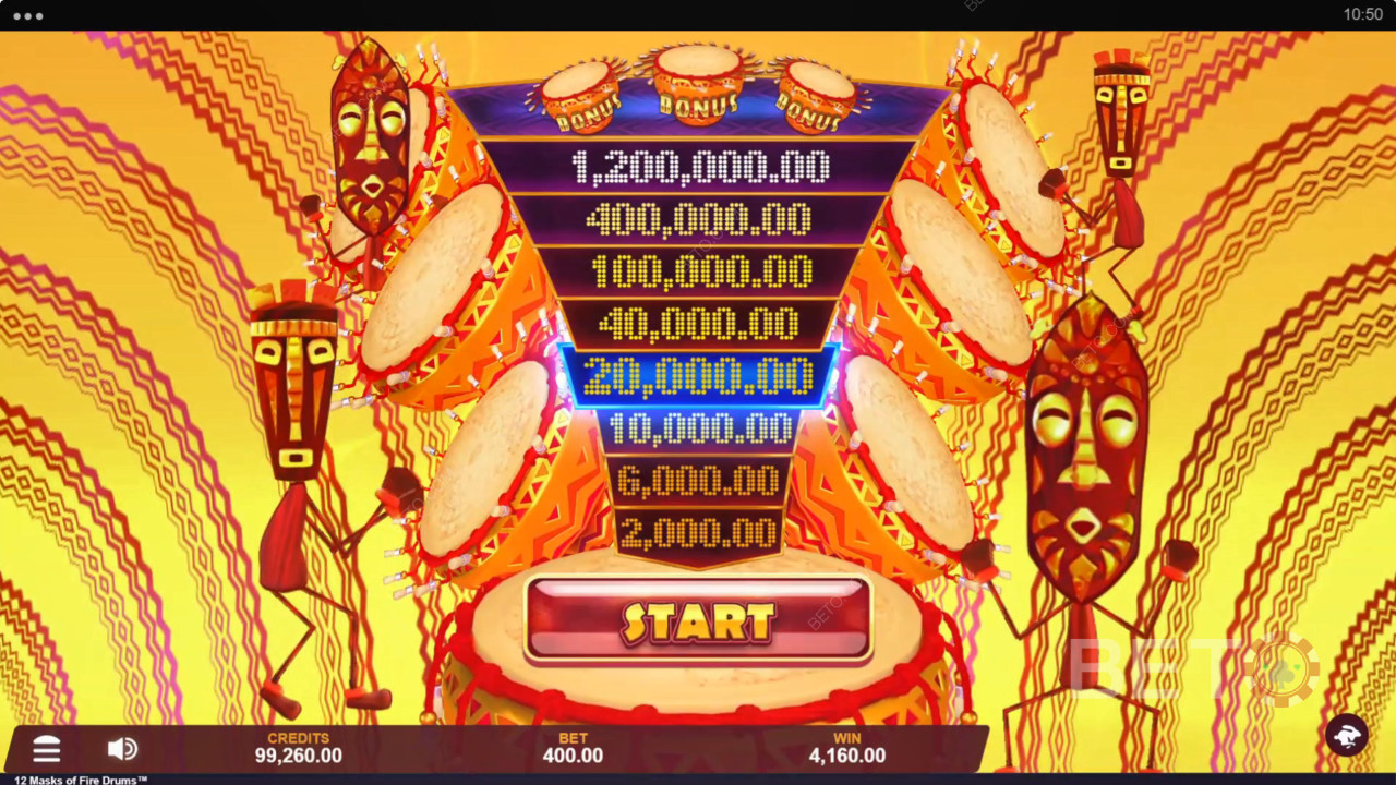 Спечелете 3,125x залога си в слот машината 12 Masks of Fire Drums!