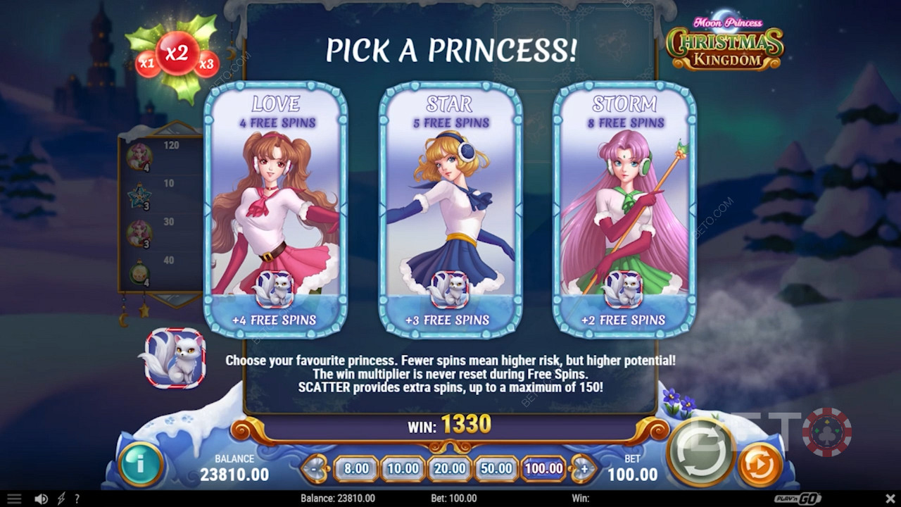 Специален кръг с безплатни завъртания в Moon Princess Christmas Kingdom